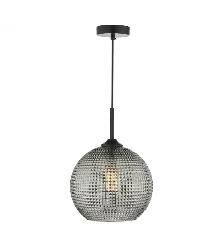 Dome Pendant Light Black And Smoked Textured Glass, 1x E27