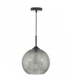 Dome Pendant Light Black And Smoked Textured Glass, 1x E27