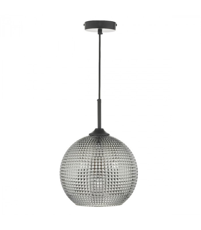 Dome Pendant Light Black And Smoked Textured Glass, 1x E27