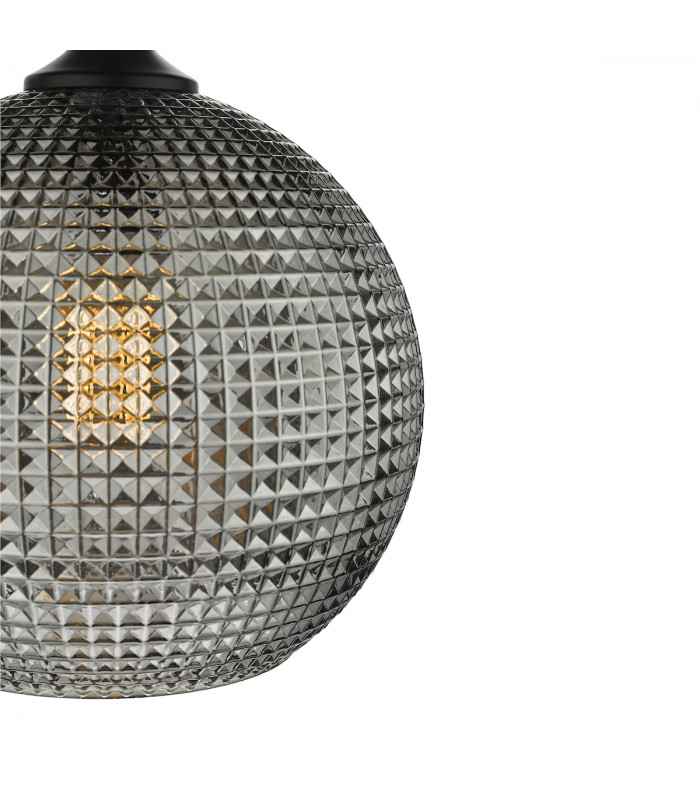 Dome Pendant Light Black And Smoked Textured Glass, 1x E27