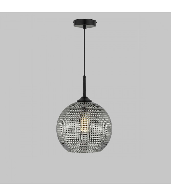 Dome Pendant Light Black And Smoked Textured Glass, 1x E27