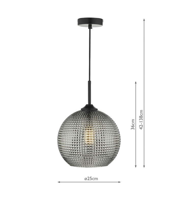 Dome Pendant Light Black And Smoked Textured Glass, 1x E27