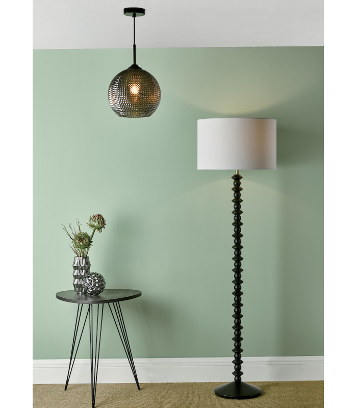 Dome Pendant Light Black And Smoked Textured Glass, 1x E27