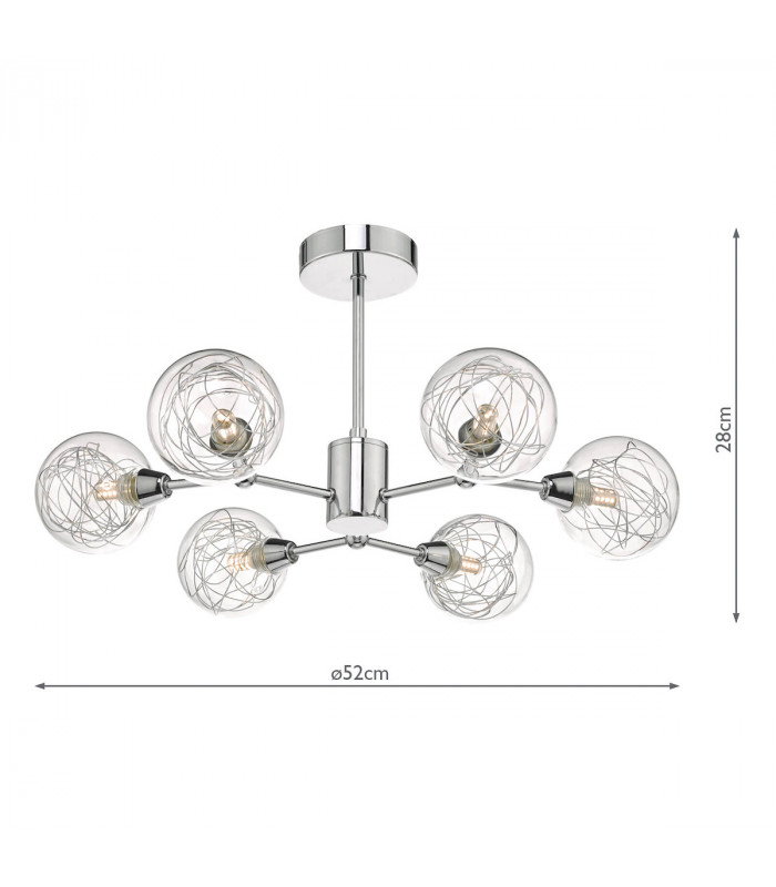 Semi Flush Ceiling Light Light Polished Chrome & Glass, 6x G9