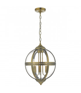 Pendant Light Antique Brass And Clear, 3x E14