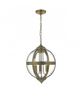 Pendant Light Antique Brass And Clear, 3x E14