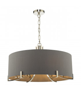 Cylindrical Pendant Light Polished Nickel With Grey Shade, 6x E14