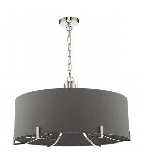 Cylindrical Pendant Light Polished Nickel With Grey Shade, 6x E14