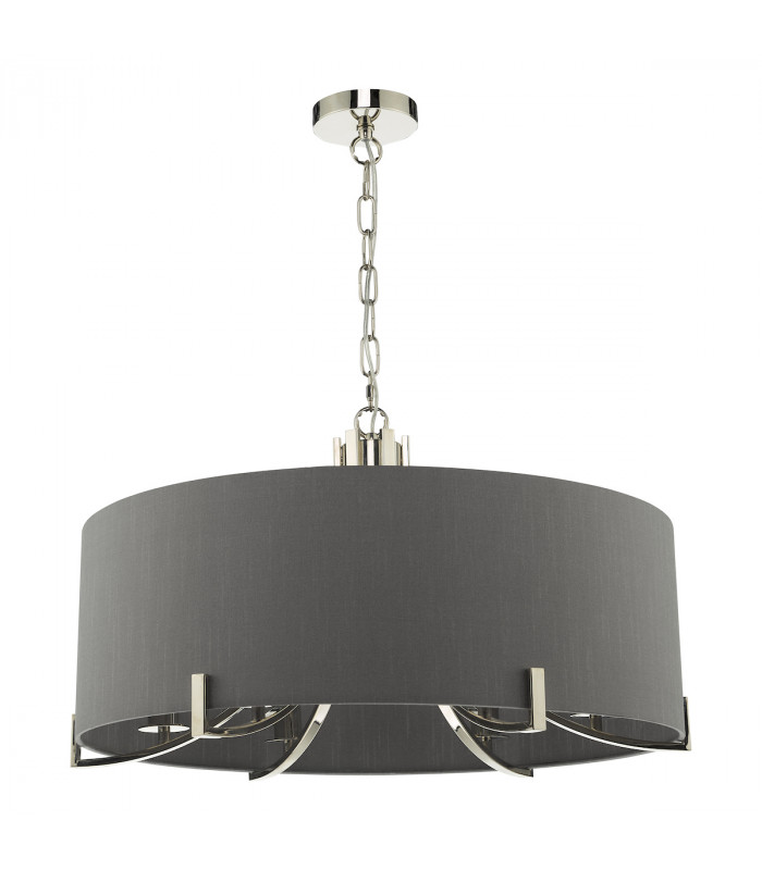 Cylindrical Pendant Light Polished Nickel With Grey Shade, 6x E14