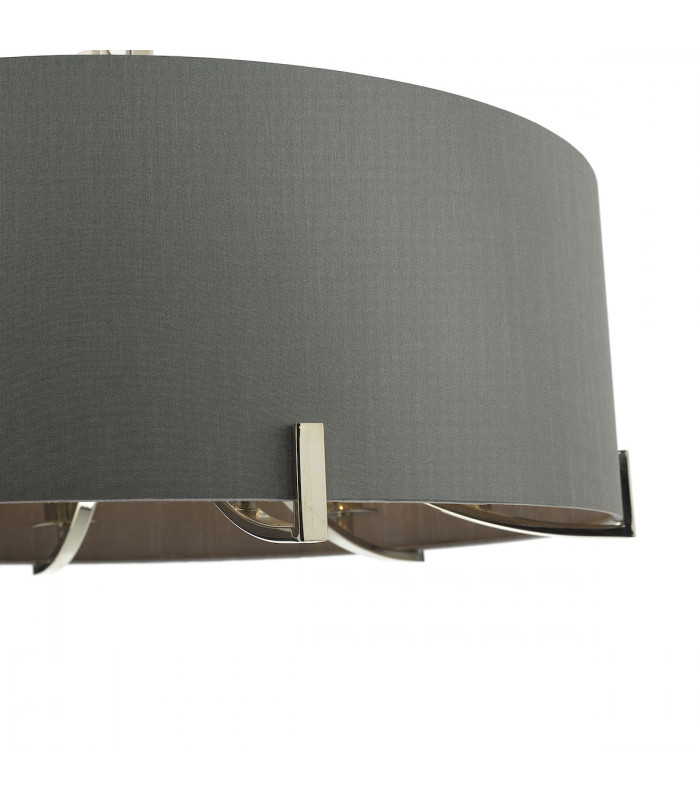 Cylindrical Pendant Light Polished Nickel With Grey Shade, 6x E14