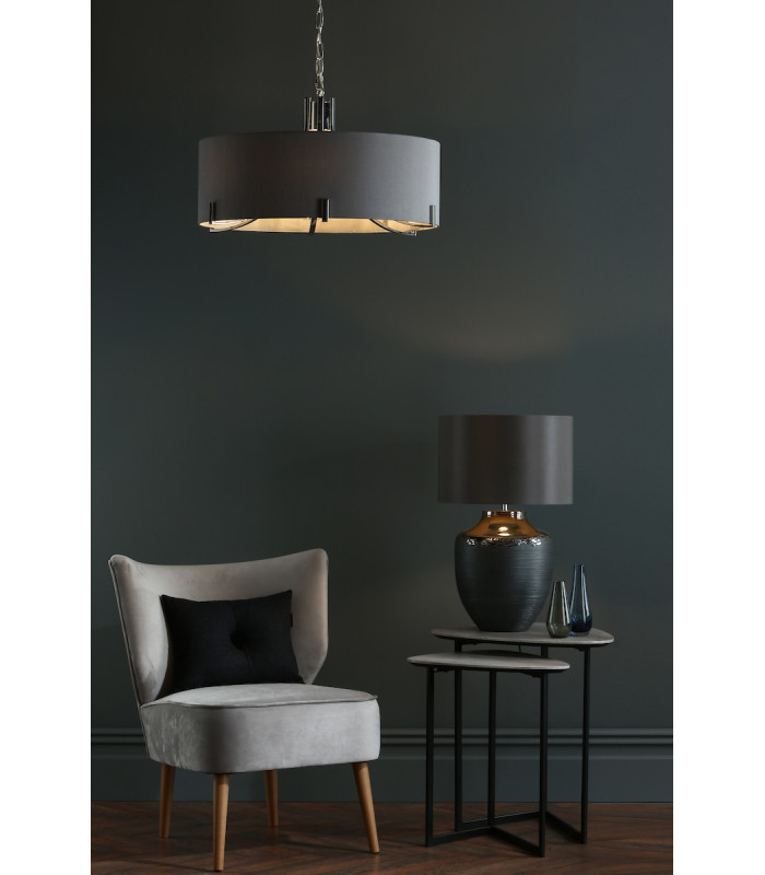 Cylindrical Pendant Light Polished Nickel With Grey Shade, 6x E14