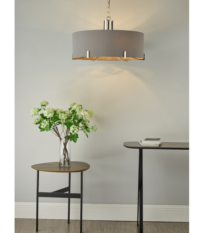 Cylindrical Pendant Light Polished Nickel With Grey Shade, 6x E14