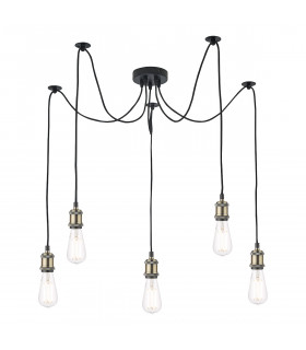 Pendant Light Antique Brass Matt Black, 5x E27
