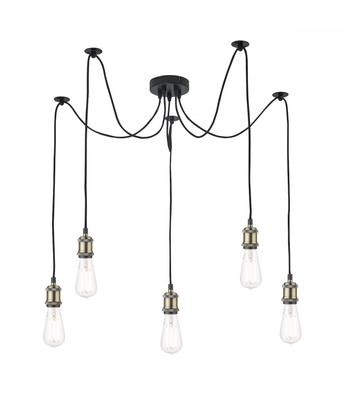 Pendant Light Antique Brass Matt Black, 5x E27