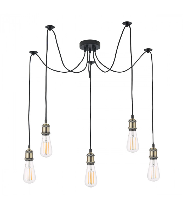 Pendant Light Antique Brass Matt Black, 5x E27