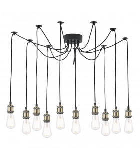 Pendant Light Antique Brass Matt Black, 10x E27