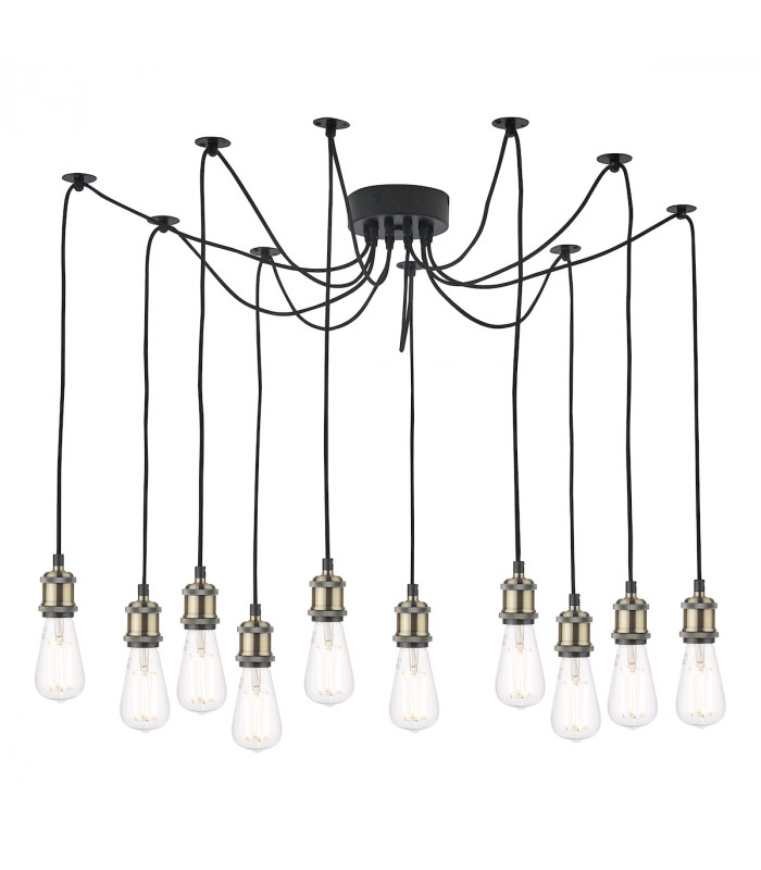 Pendant Light Antique Brass Matt Black, 10x E27
