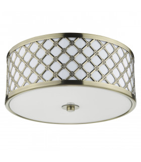 Cylindrical Small 2 Light Flush Ceiling Light Antique Brass Frosted Glass