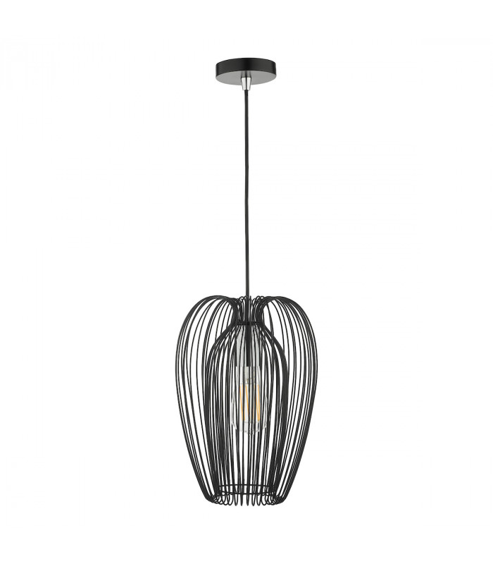 Wire Frame Single Pendant Light Black And Chrome, 1x E27
