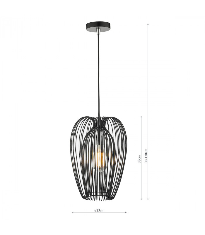 Wire Frame Single Pendant Light Black And Chrome, 1x E27