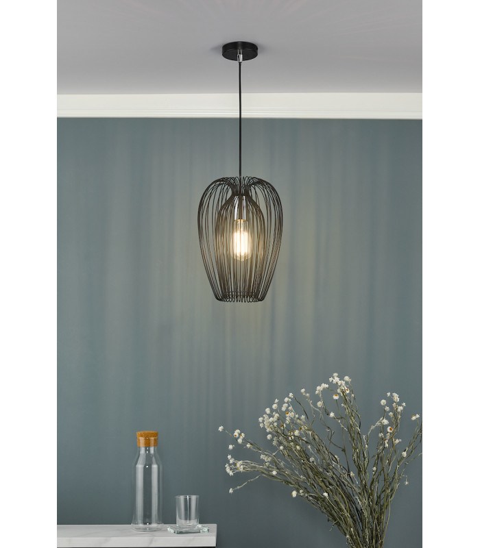 Wire Frame Single Pendant Light Black And Chrome, 1x E27