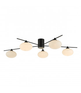 Semi Flush Ceiling Light Light Ceiling Light Matt Black Opal Glass, 5x G9