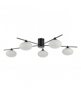 Semi Flush Ceiling Light Light Ceiling Light Matt Black Opal Glass, 5x G9