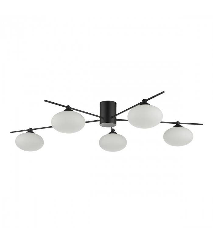 Semi Flush Ceiling Light Light Ceiling Light Matt Black Opal Glass, 5x G9