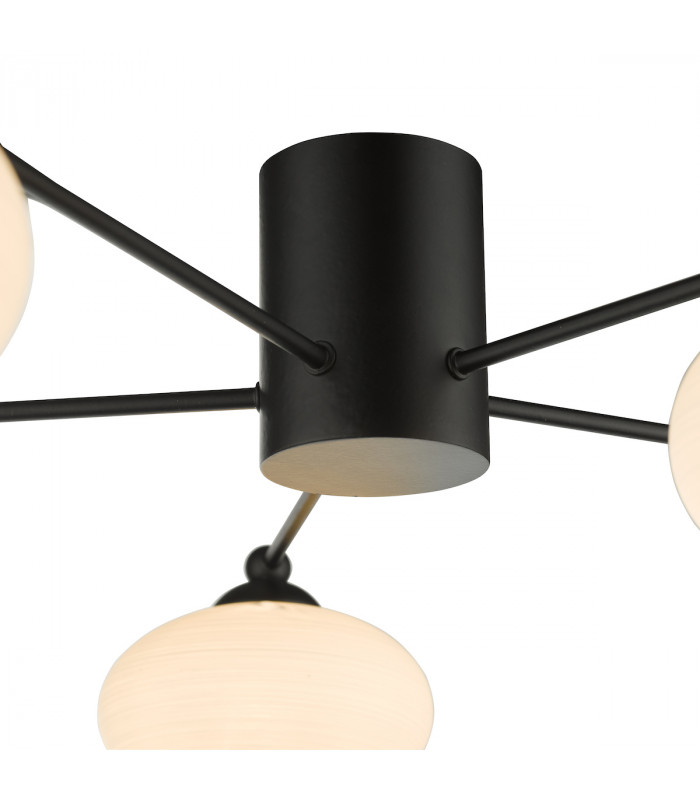 Semi Flush Ceiling Light Light Ceiling Light Matt Black Opal Glass, 5x G9