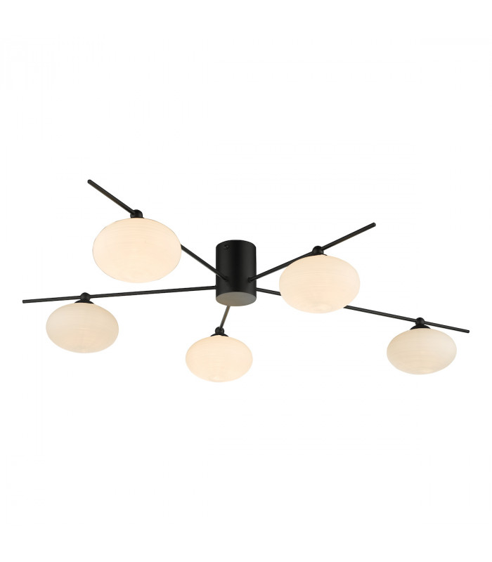 Semi Flush Ceiling Light Light Ceiling Light Matt Black Opal Glass, 5x G9