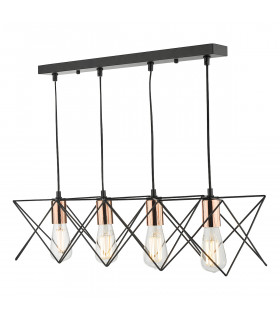 Straight Bar Pendant Light Black And Copper, 4x E27