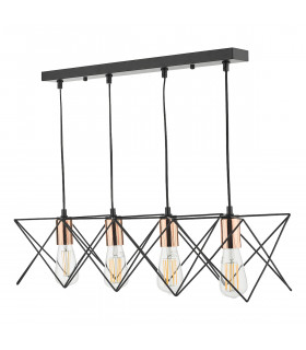 Straight Bar Pendant Light Black And Copper, 4x E27