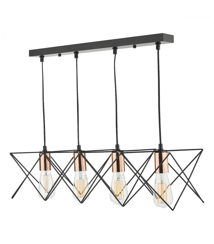 Straight Bar Pendant Light Black And Copper, 4x E27