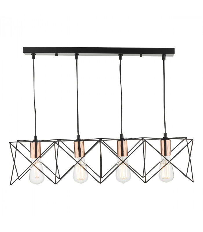 Straight Bar Pendant Light Black And Copper, 4x E27