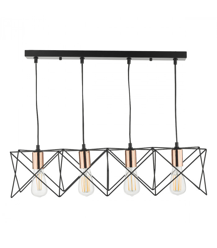 Straight Bar Pendant Light Black And Copper, 4x E27
