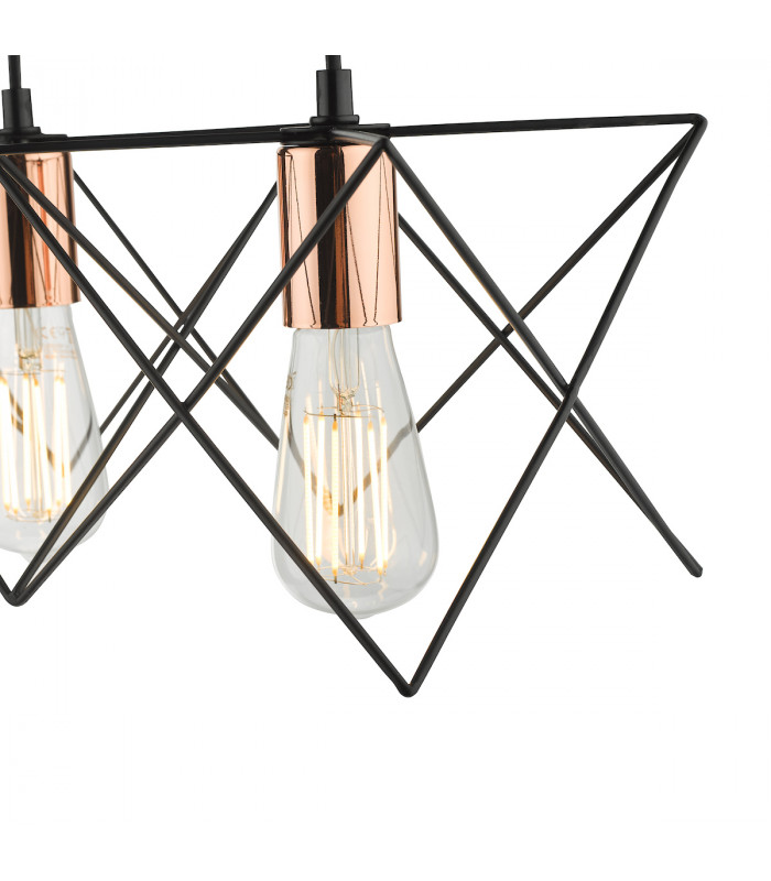 Straight Bar Pendant Light Black And Copper, 4x E27