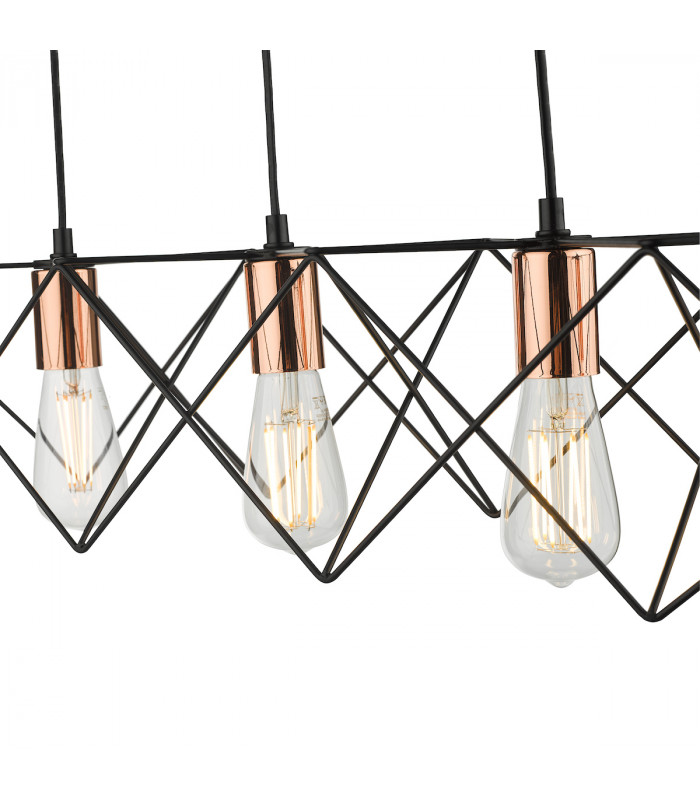 Straight Bar Pendant Light Black And Copper, 4x E27