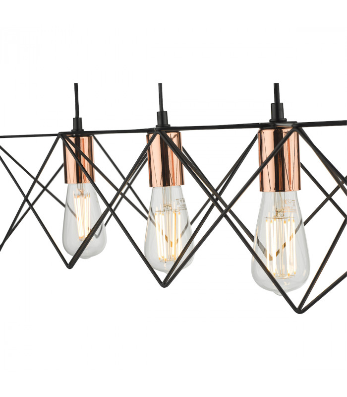 Straight Bar Pendant Light Black And Copper, 4x E27
