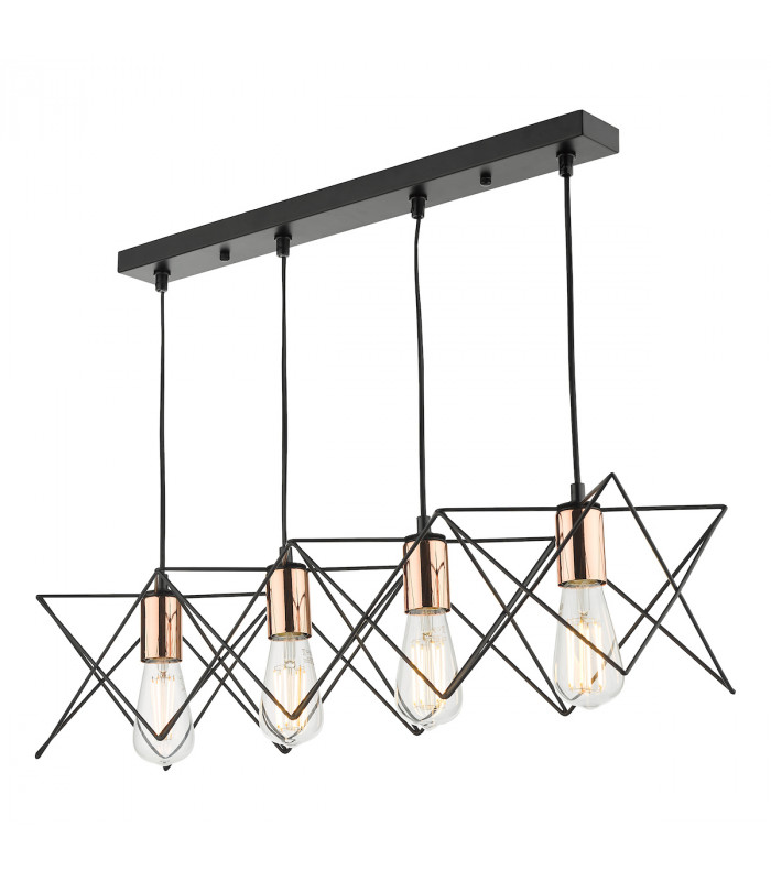 Straight Bar Pendant Light Black And Copper, 4x E27
