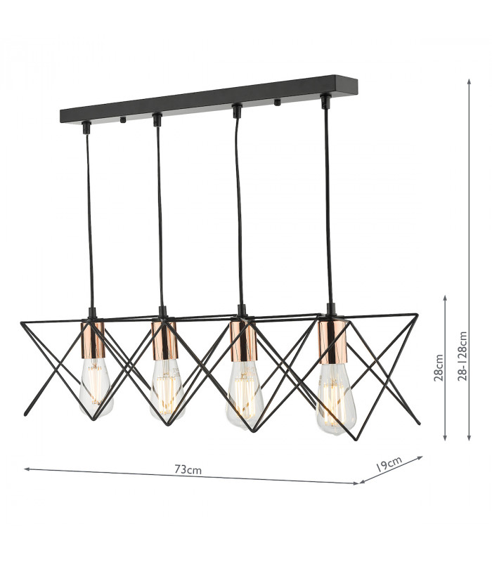 Straight Bar Pendant Light Black And Copper, 4x E27