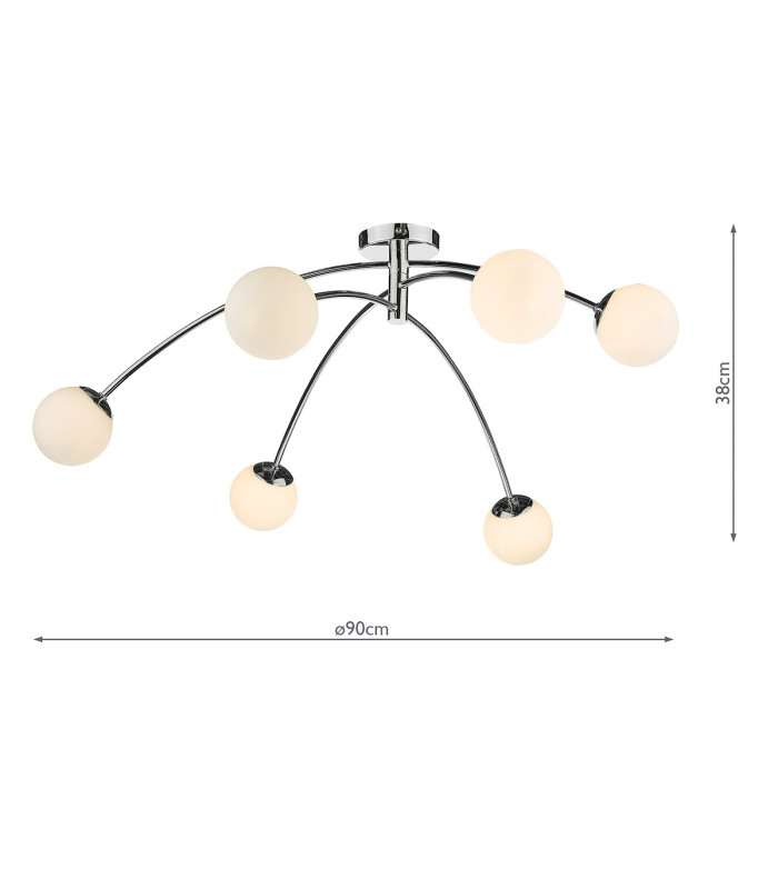 Semi Flush Ceiling Light Light Ceiling Light Polished Chrome Opal Glass, 6x G9