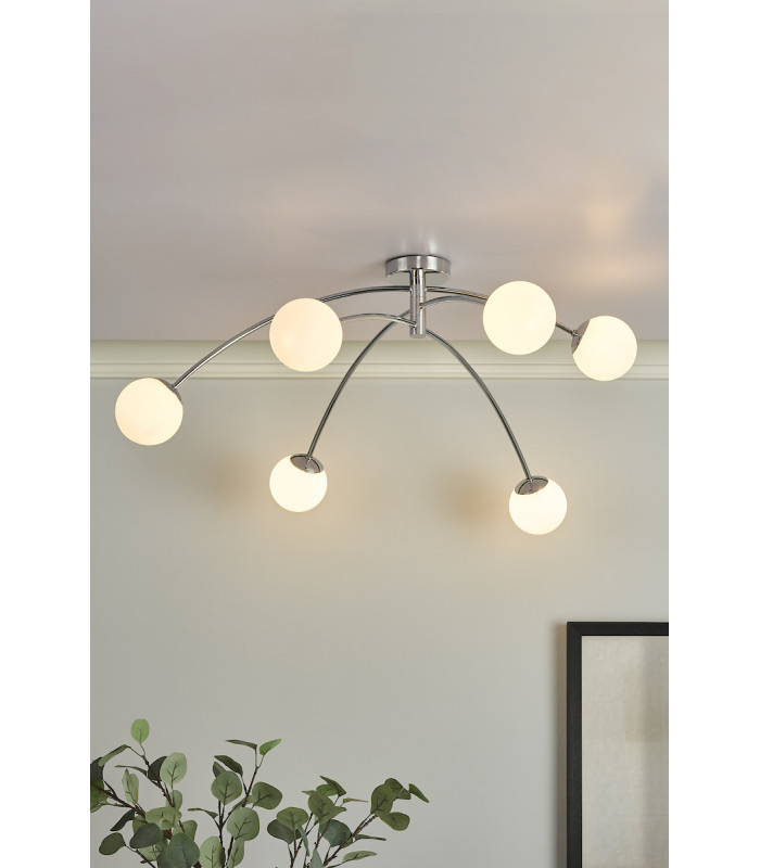 Semi Flush Ceiling Light Light Ceiling Light Polished Chrome Opal Glass, 6x G9
