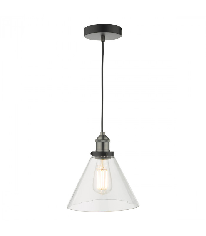 Dome Single Pendant Light Antique Nickel Clear Glass, 1x E27