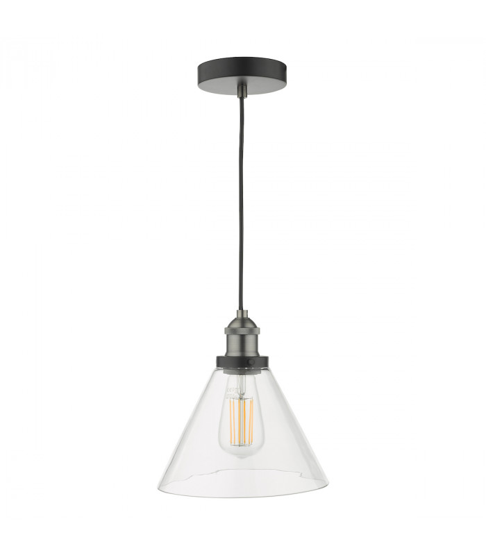 Dome Single Pendant Light Antique Nickel Clear Glass, 1x E27