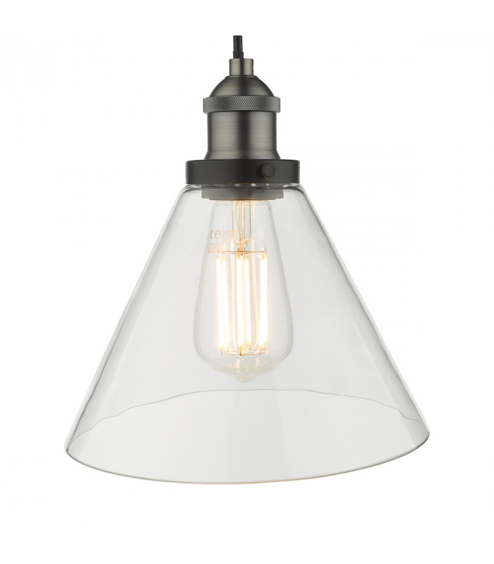 Dome Single Pendant Light Antique Nickel Clear Glass, 1x E27
