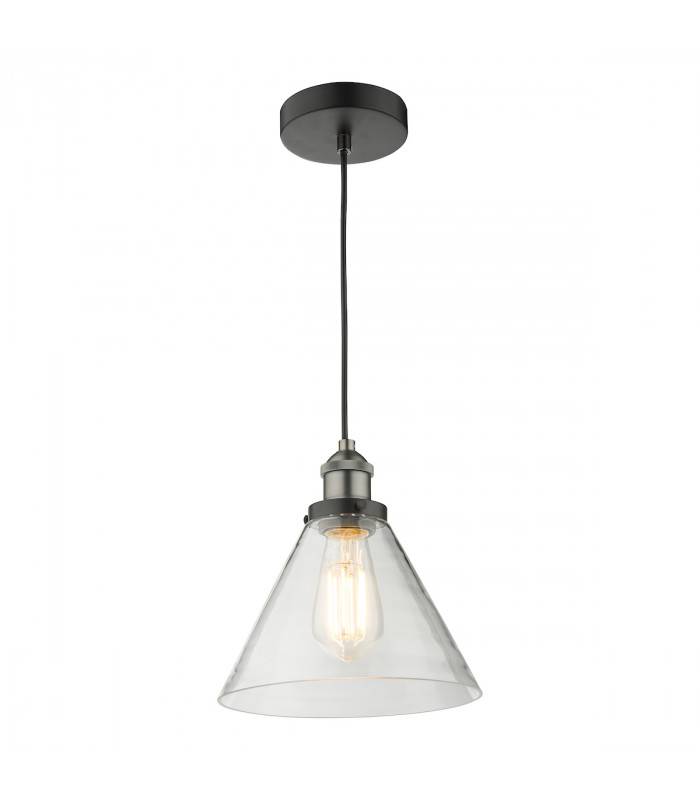 Dome Single Pendant Light Antique Nickel Clear Glass, 1x E27
