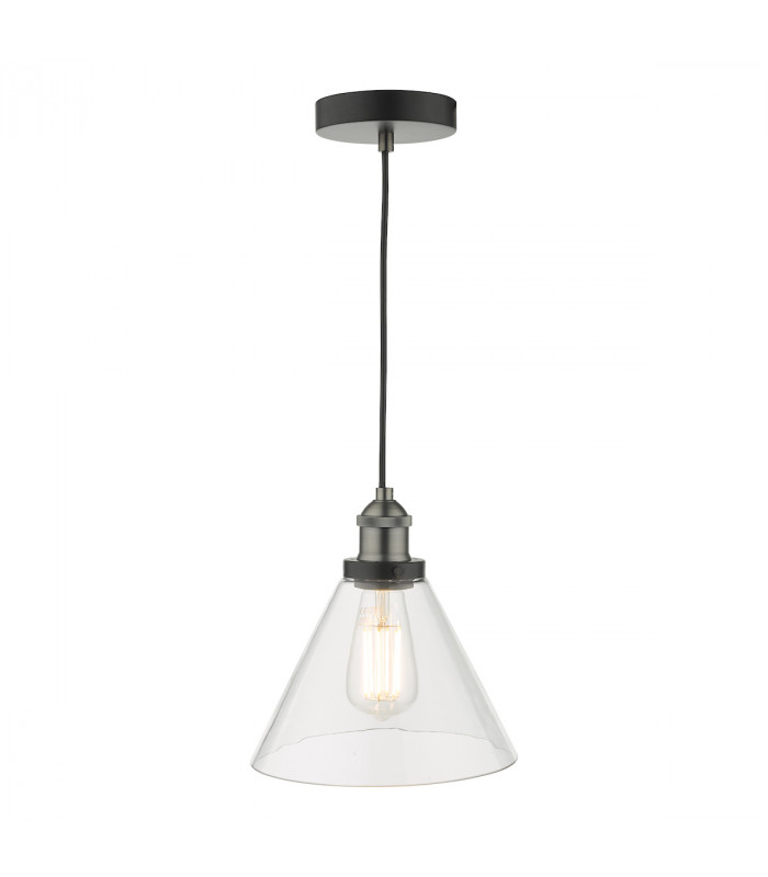 Dome Single Pendant Light Antique Nickel Clear Glass, 1x E27