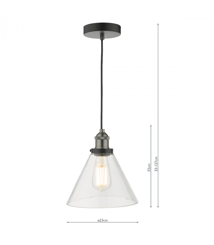 Dome Single Pendant Light Antique Nickel Clear Glass, 1x E27