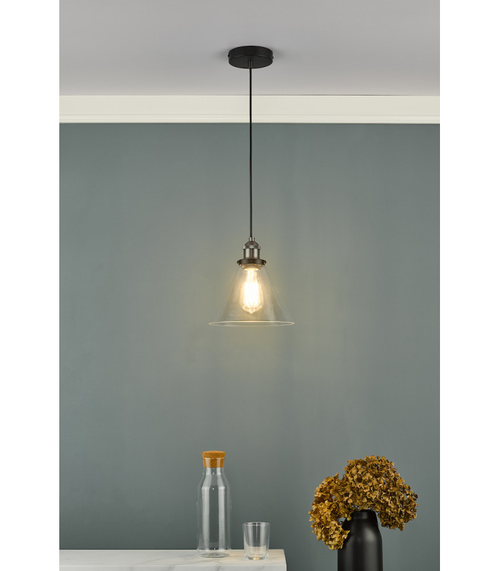 Dome Single Pendant Light Antique Nickel Clear Glass, 1x E27