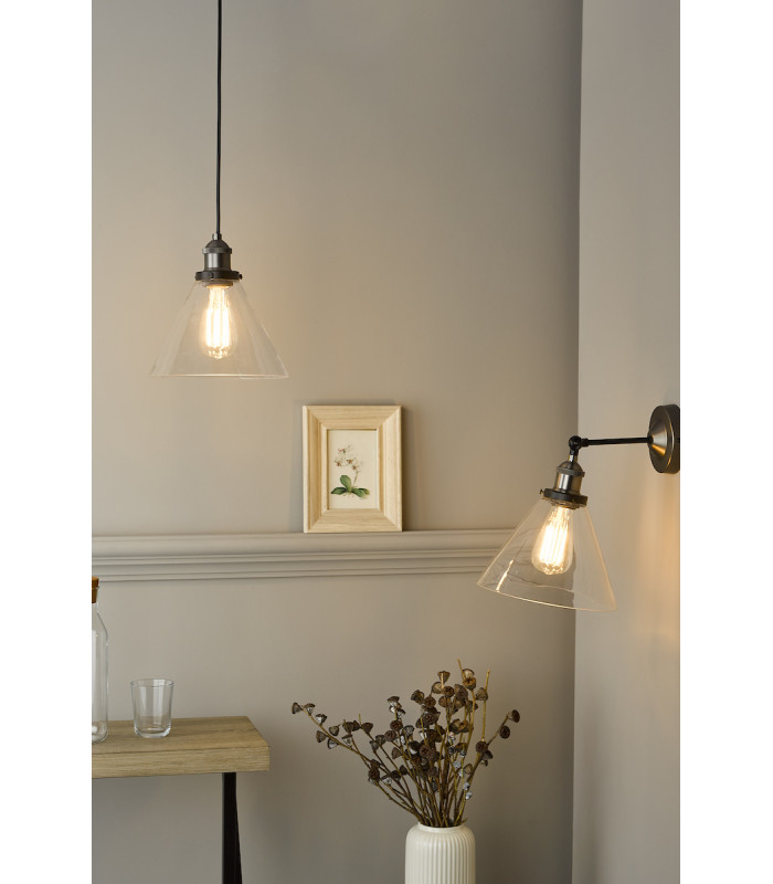 Dome Single Pendant Light Antique Nickel Clear Glass, 1x E27